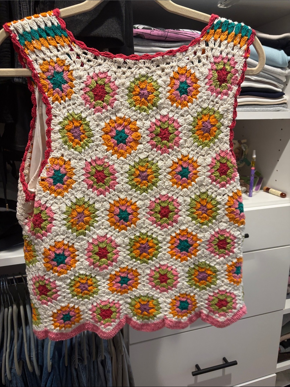 Walter Baker Crochet Floral Tank Top in Cream, Pink, Orange, Green, Teal - Picture 3 of 4